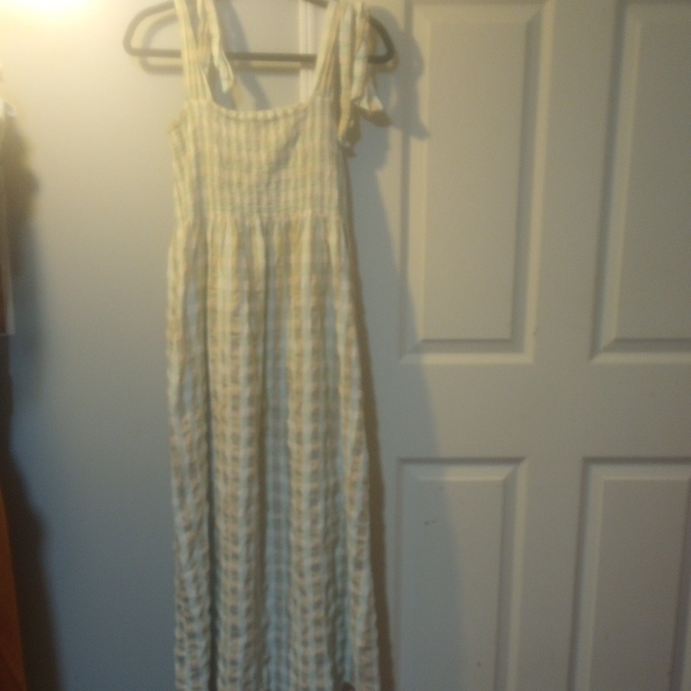 Mango Textured Dress in Mint and Beige